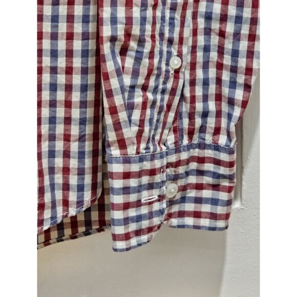 J.Crew Mens Button-Down Red & Blue Gingham Shirt Long Sleeve Cotton Slim Fit Cas - Picture 5 of 12